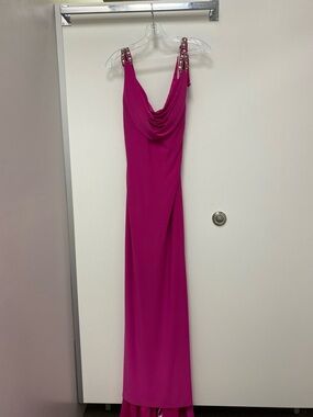 Elegant Deep Pink Evening Gown with Embellished Straps